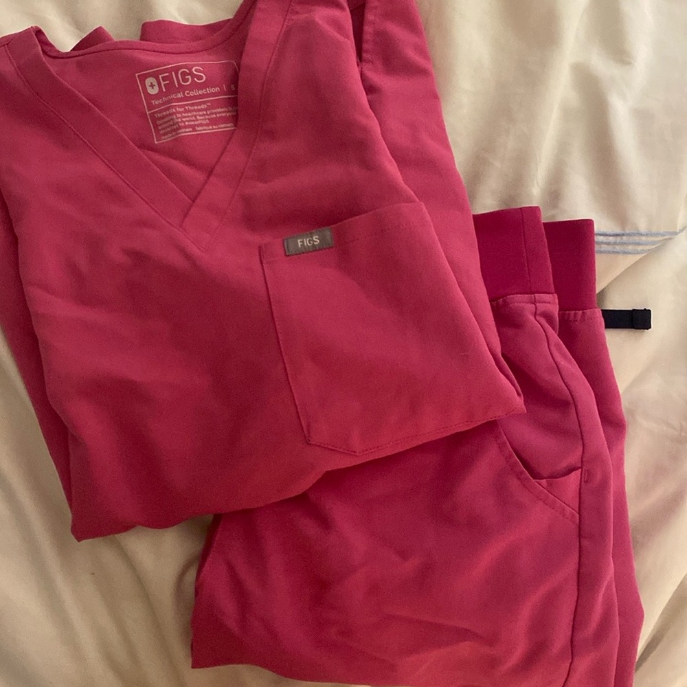 Figs pink joggers and scrub top